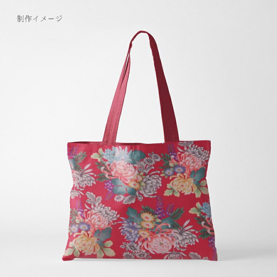 和柄コットン生地 大輪菊の花寄せ(赤) 10cm単位 切り売り