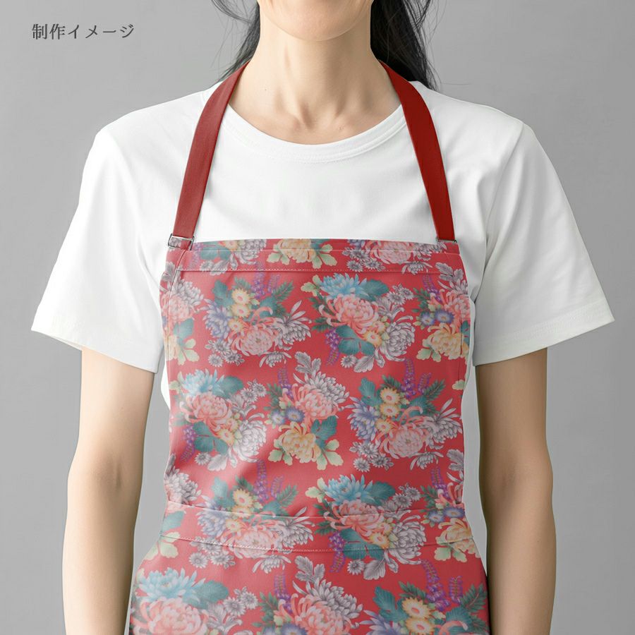 和柄コットン生地 大輪菊の花寄せ(赤) 10cm単位 切り売り