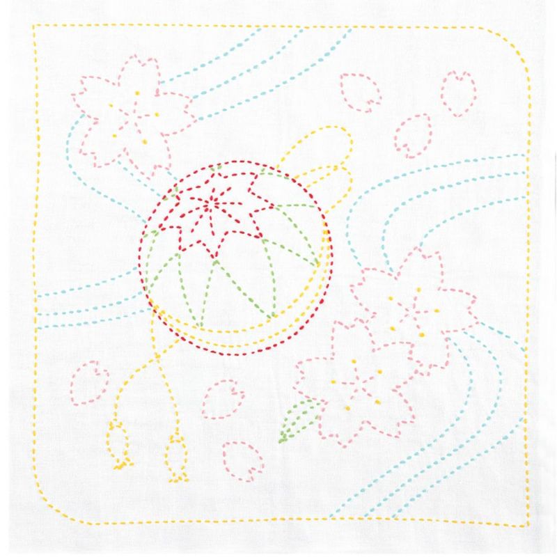 刺し子キット 花ふきん 桜と手まり(白)刺し子デビューに！かわいい和柄ふきんキット｜説明書付き