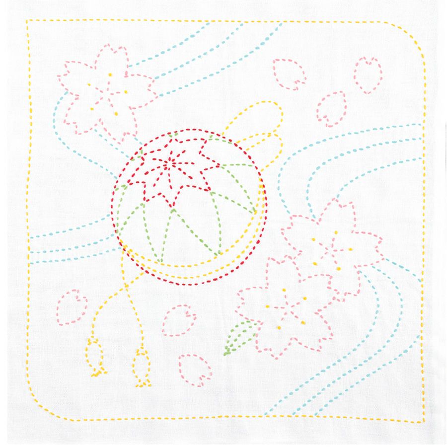 刺し子キット 花ふきん 桜と手まり(白)刺し子デビューに！かわいい和柄ふきんキット｜説明書付き