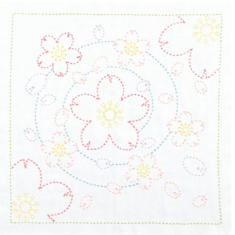 刺し子キット 花ふきん 水辺の桜(白) オリムパス製絲刺子布巾 桜モチーフ 英訳付 海外のギフトにも