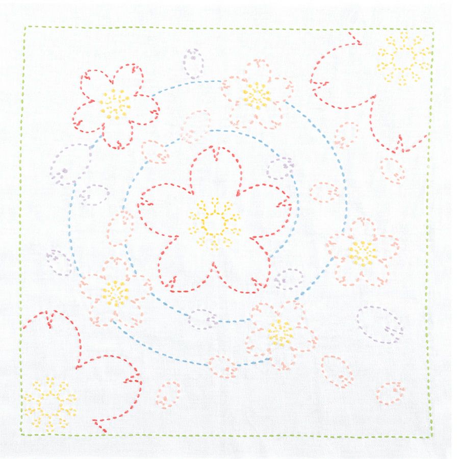 刺し子キット 花ふきん 水辺の桜(白) オリムパス製絲刺子布巾 桜モチーフ 英訳付 海外のギフトにも