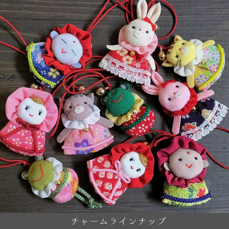 ちりめん手芸キット なかよしドールのチャーム・2個セット ちょっと懐かしい和のドールを手作り♪レトロな可愛さの縮緬細工