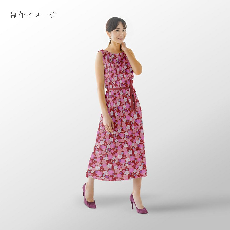 和柄コットン生地 金の縁取り桜もよう(赤) 10cm単位 切り売り コットンドビー 浴衣甚平生地 HOKKOH 桜模様 さくら柄 レッド