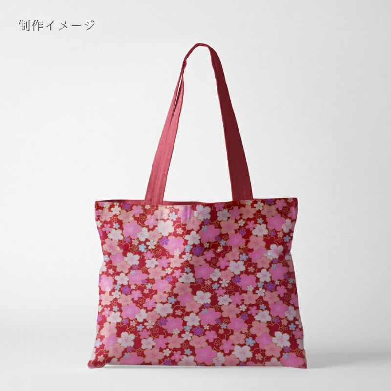 和柄コットン生地 金の縁取り桜もよう(赤) 10cm単位 切り売り コットンドビー 浴衣甚平生地 HOKKOH 桜模様 さくら柄 レッド
