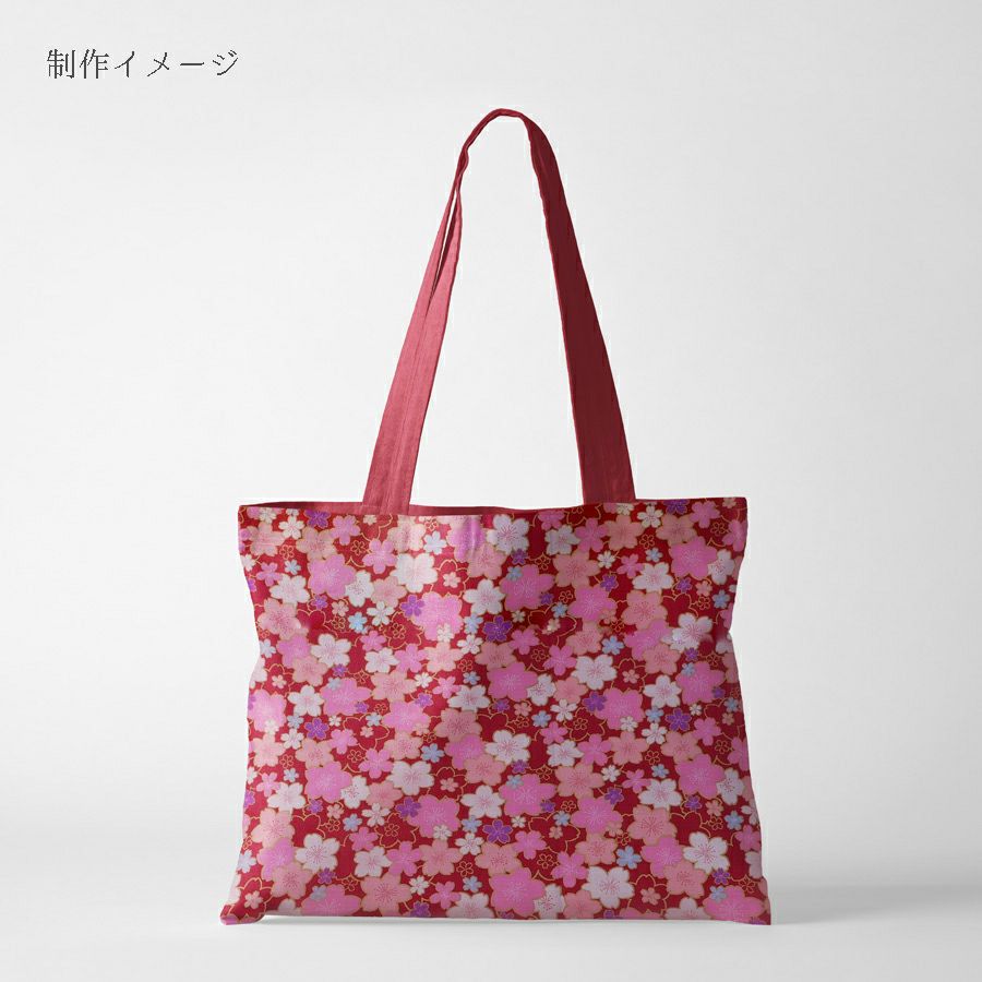 和柄コットン生地 金の縁取り桜もよう(赤) 10cm単位 切り売り コットンドビー 浴衣甚平生地 HOKKOH 桜模様 さくら柄 レッド