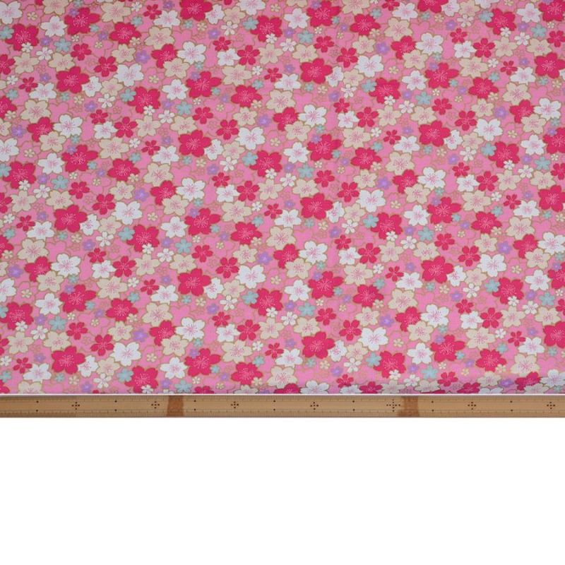 和柄コットン生地 金の縁取り桜もよう(ピンク) 10cm単位 切り売り コットンドビー 浴衣甚平生地 HOKKOH 桜模様 さくら柄 ピンク