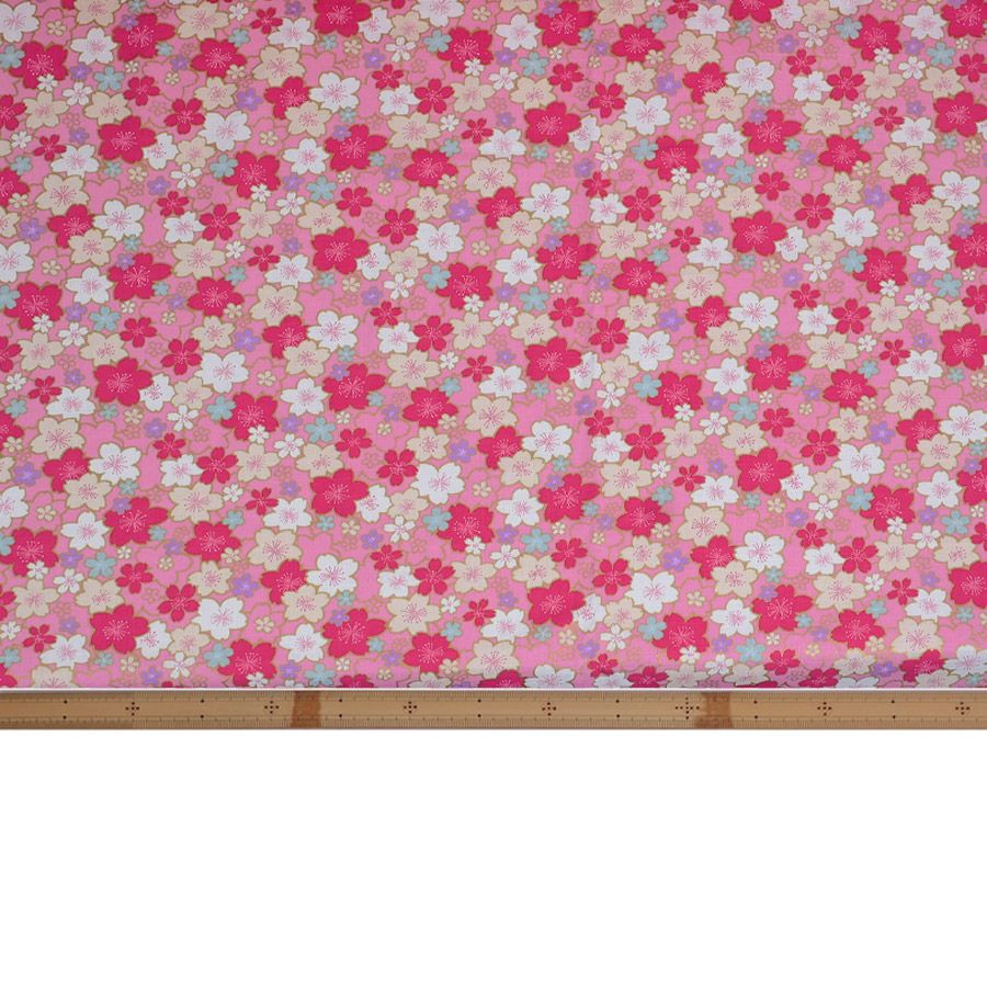 和柄コットン生地 金の縁取り桜もよう(ピンク) 10cm単位 切り売り コットンドビー 浴衣甚平生地 HOKKOH 桜模様 さくら柄 ピンク