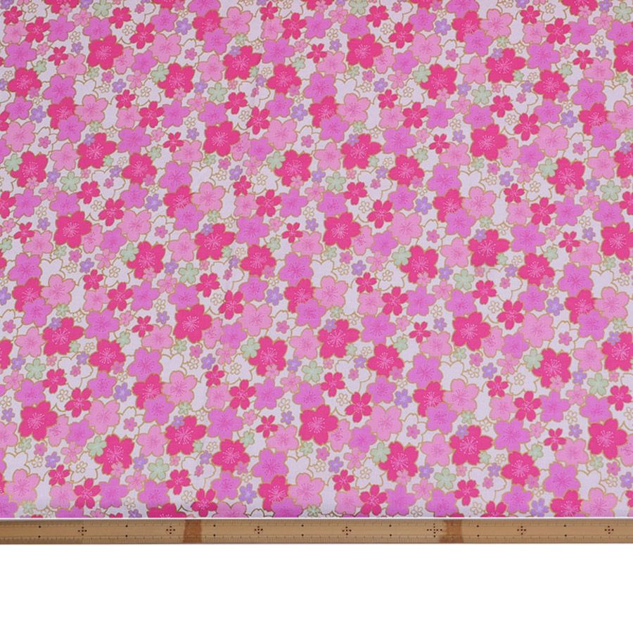 和柄コットン生地 金の縁取り桜もよう(白) 10cm単位 切り売り コットンドビー 浴衣甚平生地 HOKKOH 桜模様 さくら柄 白地