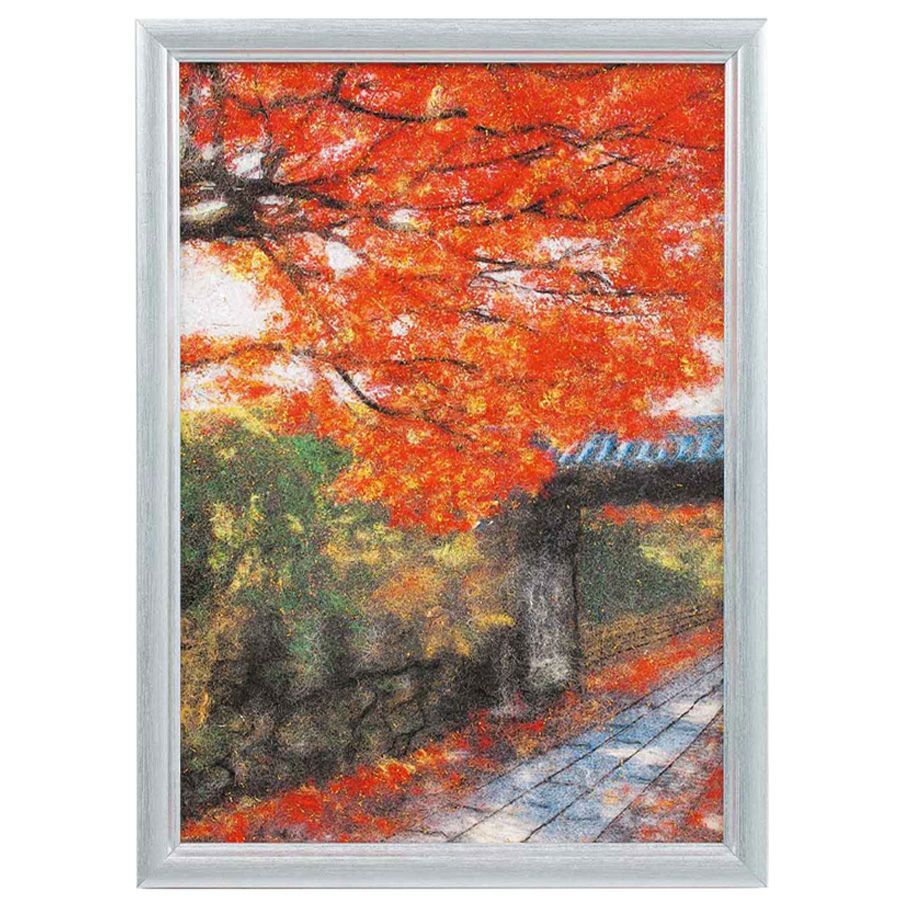 メタリックヤーンの貼り絵アート 手作りキット 紅葉 秋の風景が輝くアートに 季節を楽しむかんたん貼り絵キット