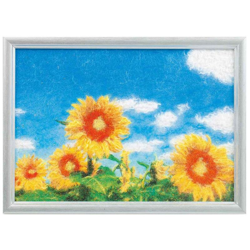メタリックヤーンの貼り絵アート 手作りキット ひまわり 夏のひまわり畑を手作りで 簡単アートキット 子供向き 高齢者向き