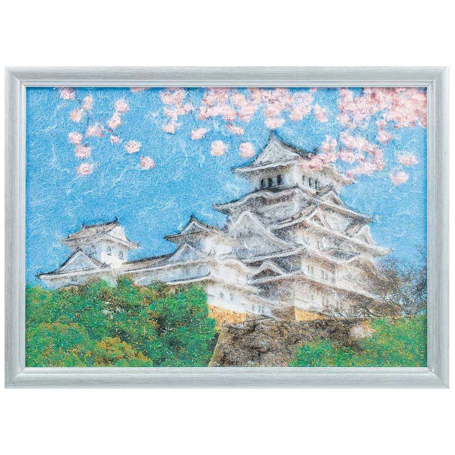 メタリックヤーンの貼り絵アート 手作りキット お城 桜とお城が輝くアートに 貼るだけで本格作品完成 簡単キット