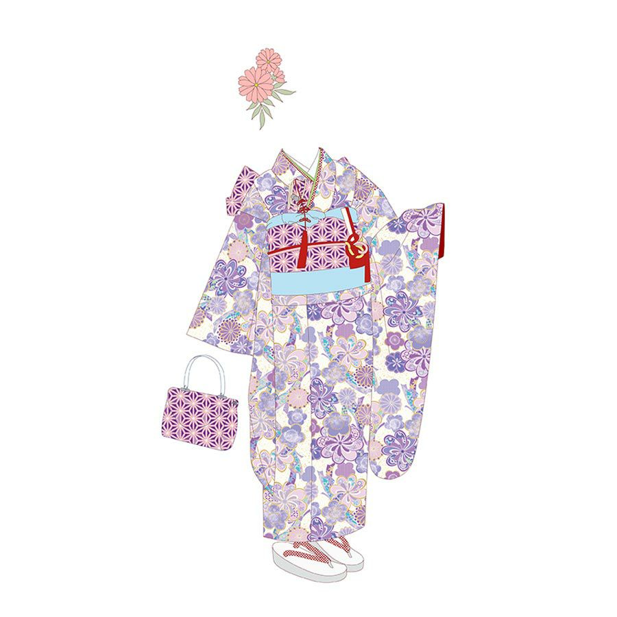 着物用洗える生地 束ねのしに和花(薄紫) 1反売り(約12m) 七五三の祝い着や和装小物に華やか上品なポリエステル和柄反物