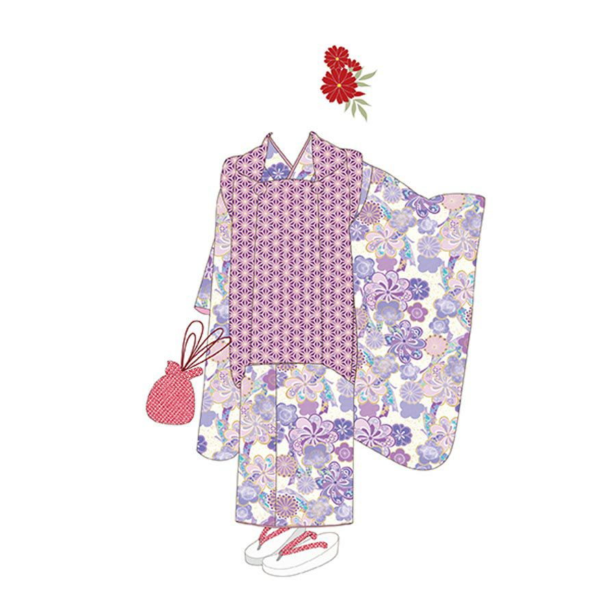 着物用洗える生地 束ねのしに和花(薄紫) 1反売り(約12m) 七五三の祝い着や和装小物に華やか上品なポリエステル和柄反物