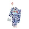 着物用洗える生地 束ねのしに和花(紺色) 1反売り(約12m) 七五三の祝い着や和装小物に華やか上品なポリエステル和柄反物