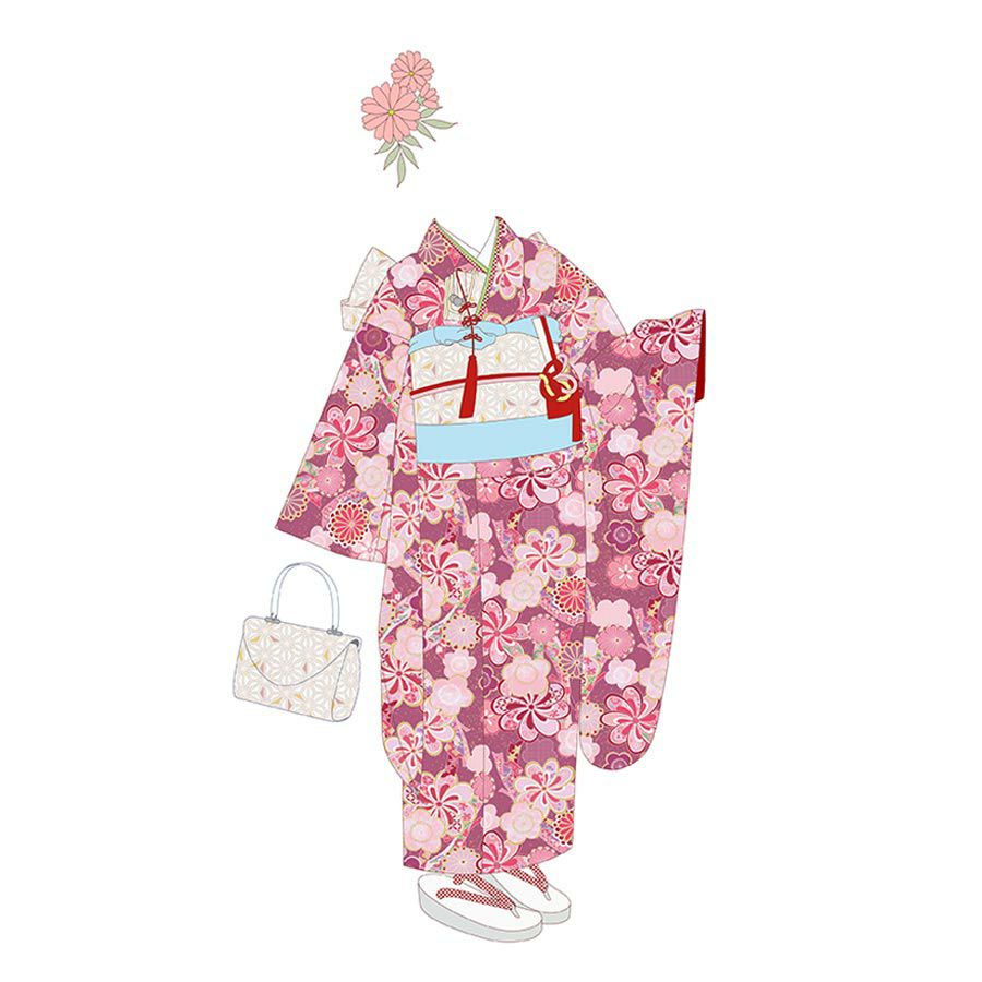 着物用洗える生地 束ねのしに和花(ピンク) 1反売り(約12m) 七五三の祝い着や和装小物に華やか上品なポリエステル和柄反物