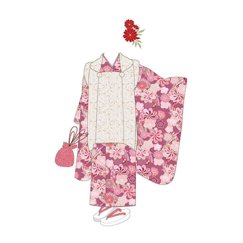 着物用洗える生地 束ねのしに和花(ピンク) 1反売り(約12m) 七五三の祝い着や和装小物に華やか上品なポリエステル和柄反物