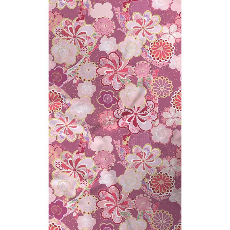 着物用洗える生地 束ねのしに和花(ピンク) 1反売り(約12m) 七五三の祝い着や和装小物に華やか上品なポリエステル和柄反物