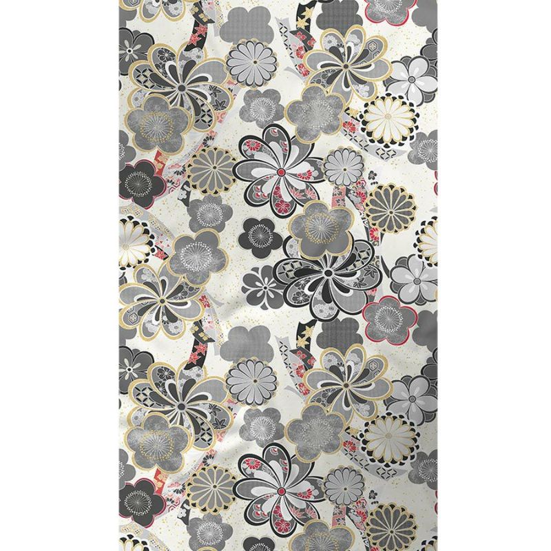 着物用洗える生地 束ねのしに和花(モノトーン) 1反売り(約12m) 七五三の祝い着や和装小物に華やか上品なポリエステル和柄反物