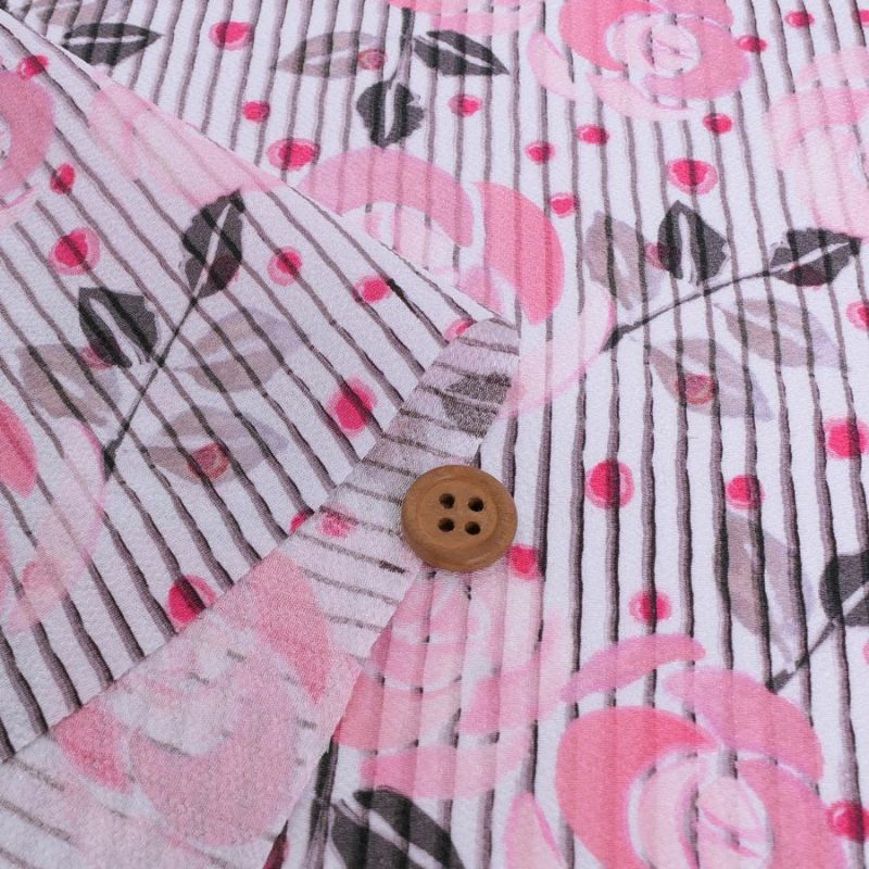 ポリちりめん生地 縞にばら(ピンク/グレイ) 10cm単位 切り売り ポリエステルちりめん ポリ縮緬 洋風 薔薇 バラ 縦縞ストライプ