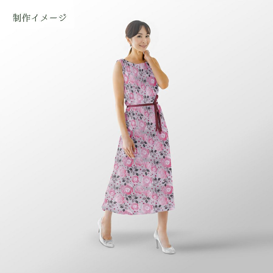 ポリちりめん生地 縞にばら(ピンク/グレイ) 10cm単位 切り売り ポリエステルちりめん ポリ縮緬 洋風 薔薇 バラ 縦縞ストライプ