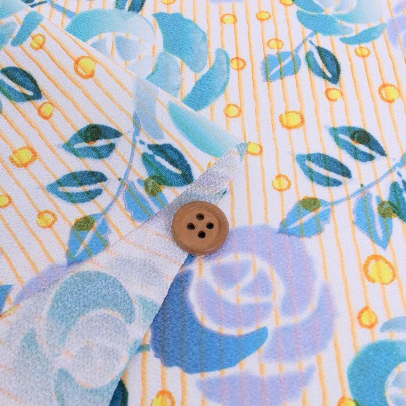 ポリちりめん生地 縞にばら(水色) 10cm単位 切り売り ポリエステルちりめん ポリ縮緬 洋風 薔薇 バラ 縦縞ストライプ