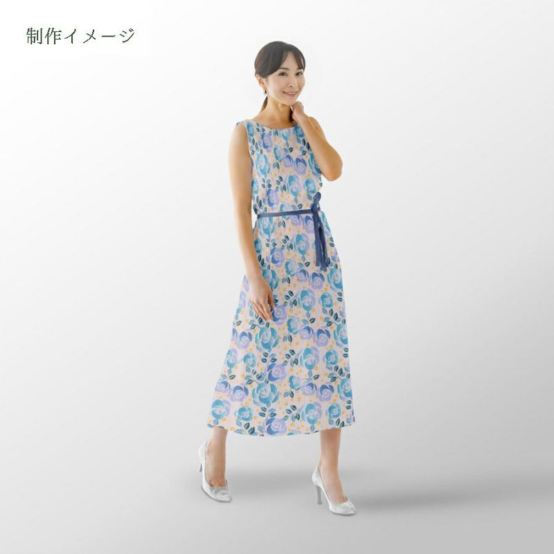 ポリちりめん生地 縞にばら(水色) 10cm単位 切り売り ポリエステルちりめん ポリ縮緬 洋風 薔薇 バラ 縦縞ストライプ