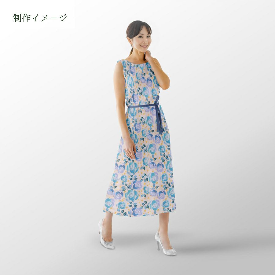 ポリちりめん生地 縞にばら(水色) 10cm単位 切り売り ポリエステルちりめん ポリ縮緬 洋風 薔薇 バラ 縦縞ストライプ