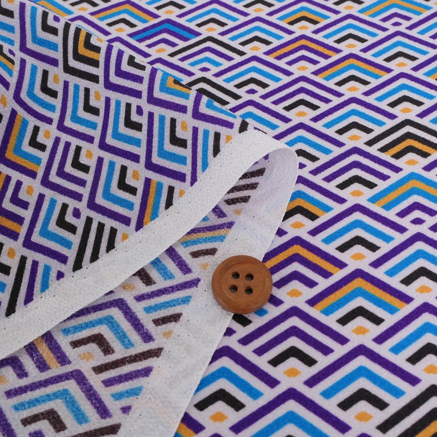 ポリちりめん生地 ジオメトリック青海波(白夜) 10cm単位 切り売り 洗えるちりめん よさこい衣装生地 水洗い可 ポリエステル縮緬