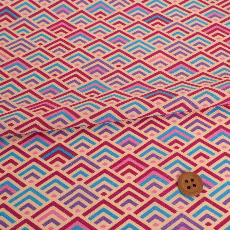 ポリちりめん生地 ジオメトリック青海波(紅霞) 10cm単位 切り売り 洗えるちりめん よさこい衣装生地 水洗い可 ポリエステル縮緬