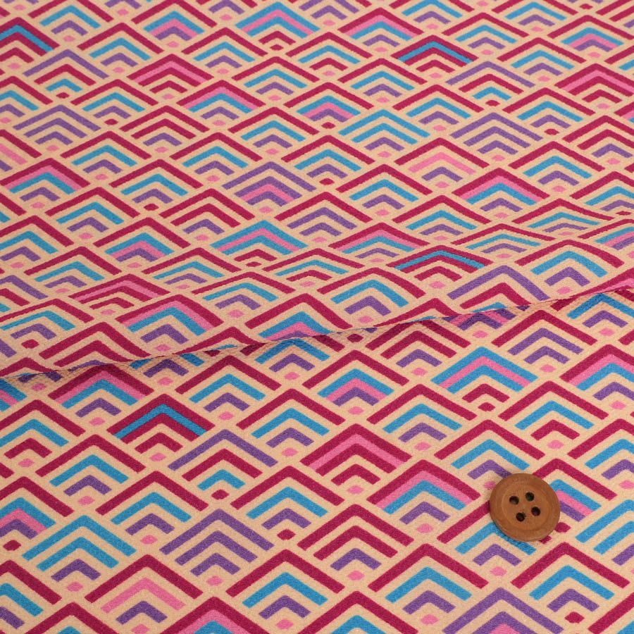 ポリちりめん生地 ジオメトリック青海波(紅霞) 10cm単位 切り売り 洗えるちりめん よさこい衣装生地 水洗い可 ポリエステル縮緬