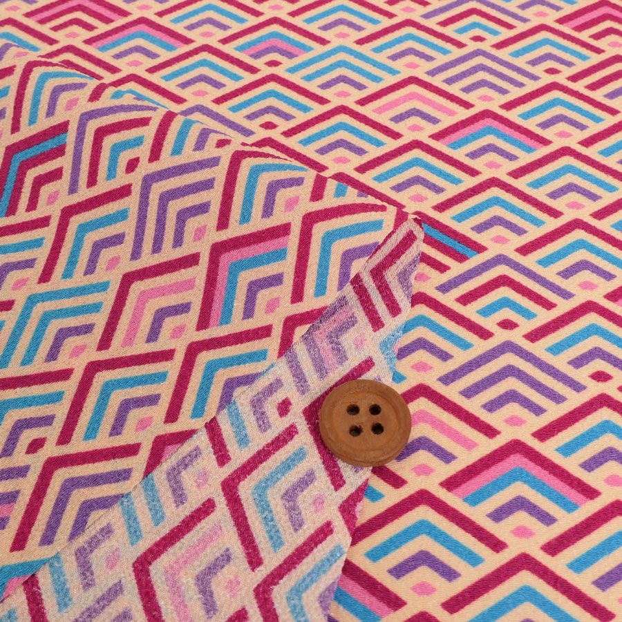 ポリちりめん生地 ジオメトリック青海波(紅霞) 10cm単位 切り売り 洗えるちりめん よさこい衣装生地 水洗い可 ポリエステル縮緬