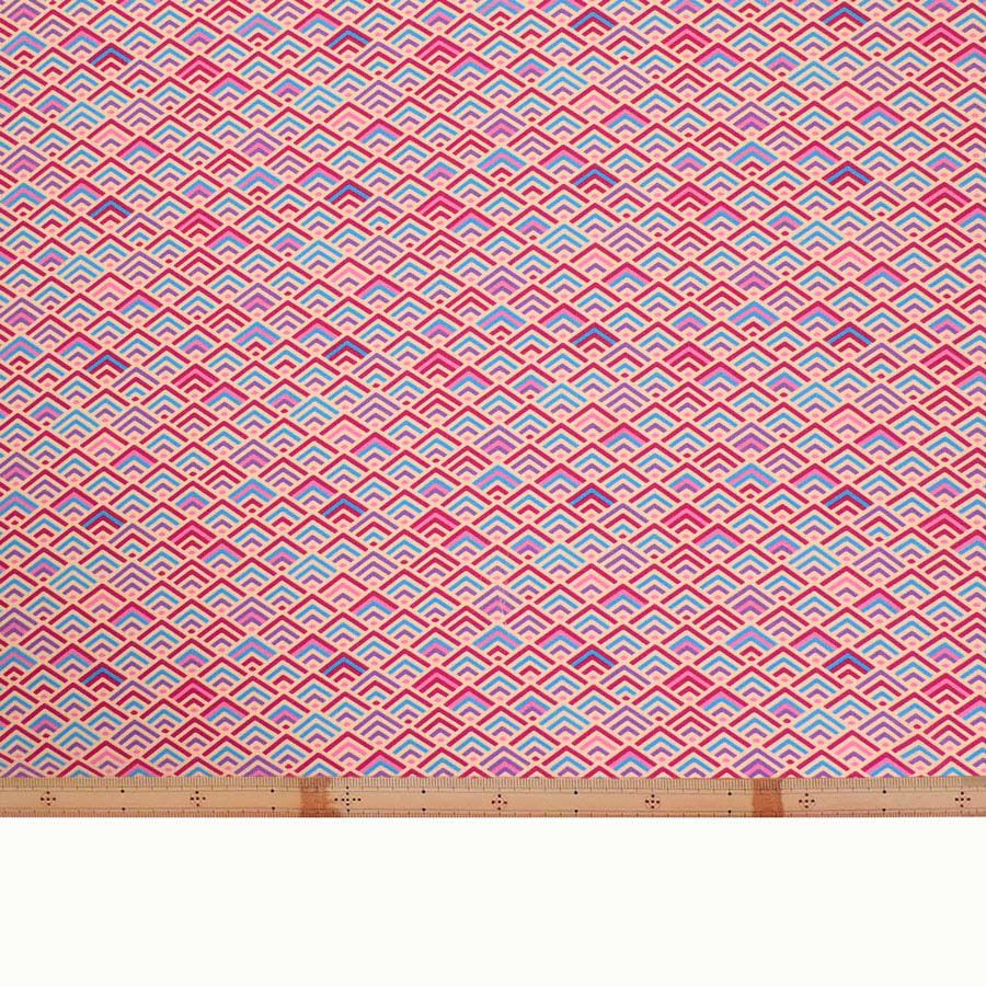 ポリちりめん生地 ジオメトリック青海波(紅霞) 10cm単位 切り売り 洗えるちりめん よさこい衣装生地 水洗い可 ポリエステル縮緬