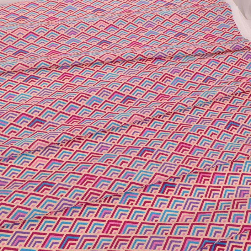 ポリちりめん生地 ジオメトリック青海波(紅霞) 10cm単位 切り売り 洗えるちりめん よさこい衣装生地 水洗い可 ポリエステル縮緬