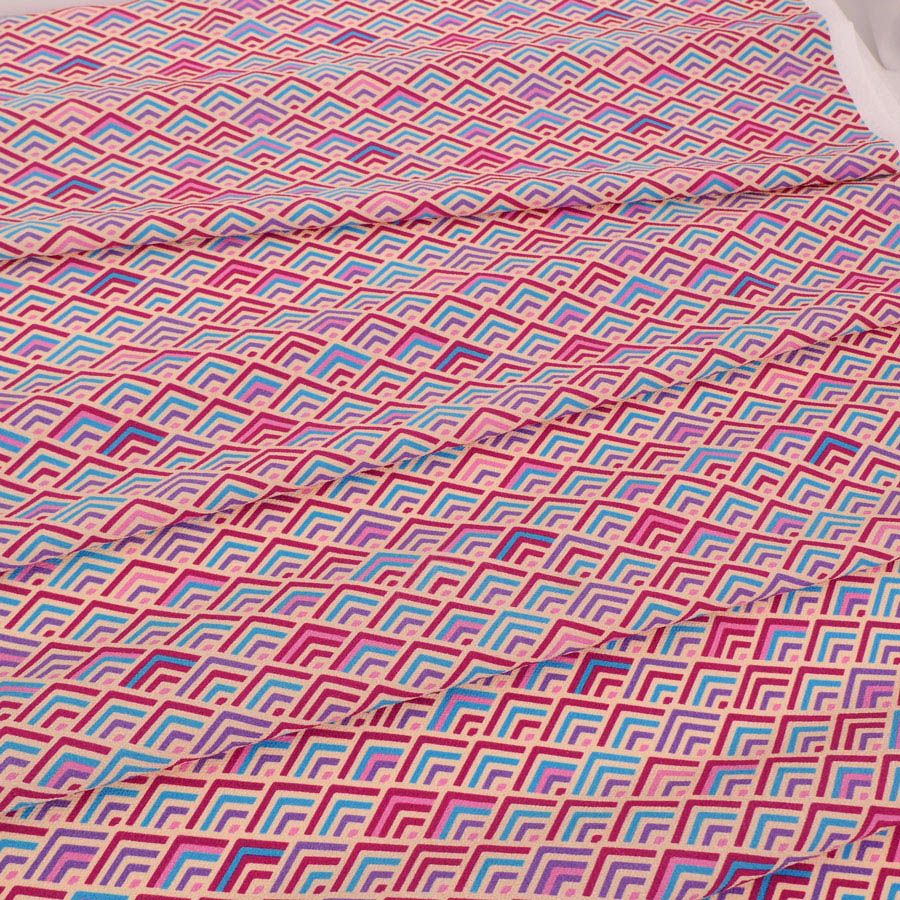 ポリちりめん生地 ジオメトリック青海波(紅霞) 10cm単位 切り売り 洗えるちりめん よさこい衣装生地 水洗い可 ポリエステル縮緬