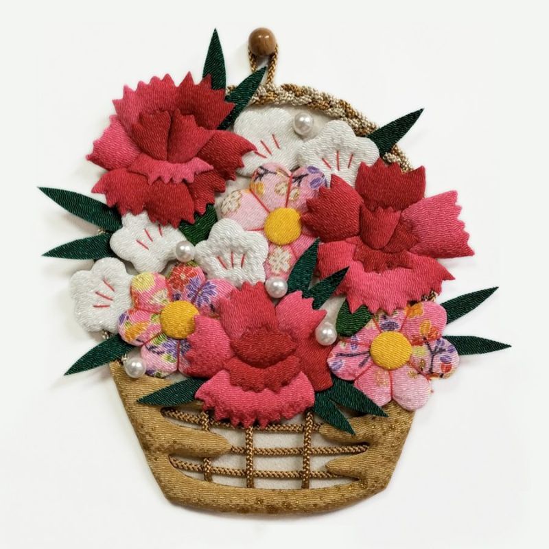 押絵キット カーネーションの花籠 母の日プレゼントハンドメイド ちりめん押し絵 花の和風アート