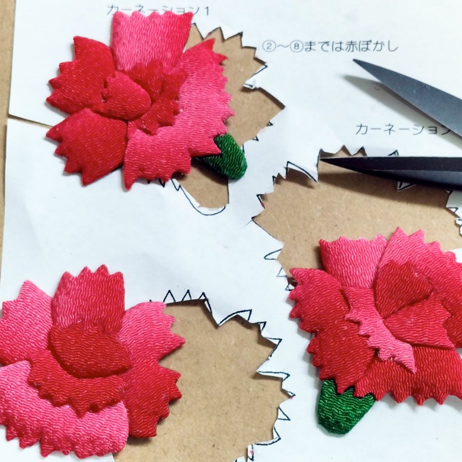 押絵キット カーネーションの花籠 母の日プレゼントハンドメイド ちりめん押し絵 花の和風アート