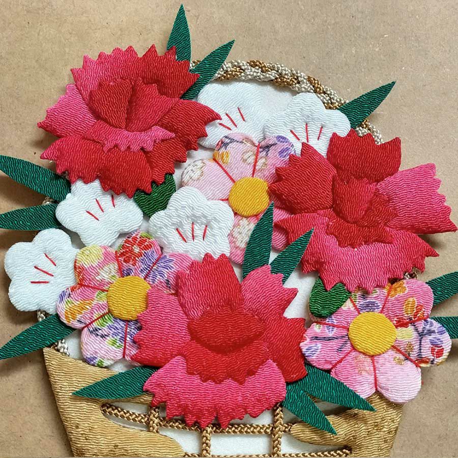 押絵キット カーネーションの花籠 母の日プレゼントハンドメイド ちりめん押し絵 花の和風アート
