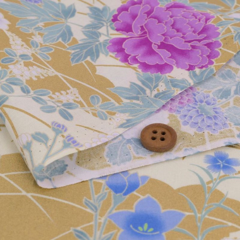 和柄コットン生地 琳派風の四季花(紫) 10cm単位 切り売り 和風花柄シーチング 四季富花 和風内装クロスやインテリアにも