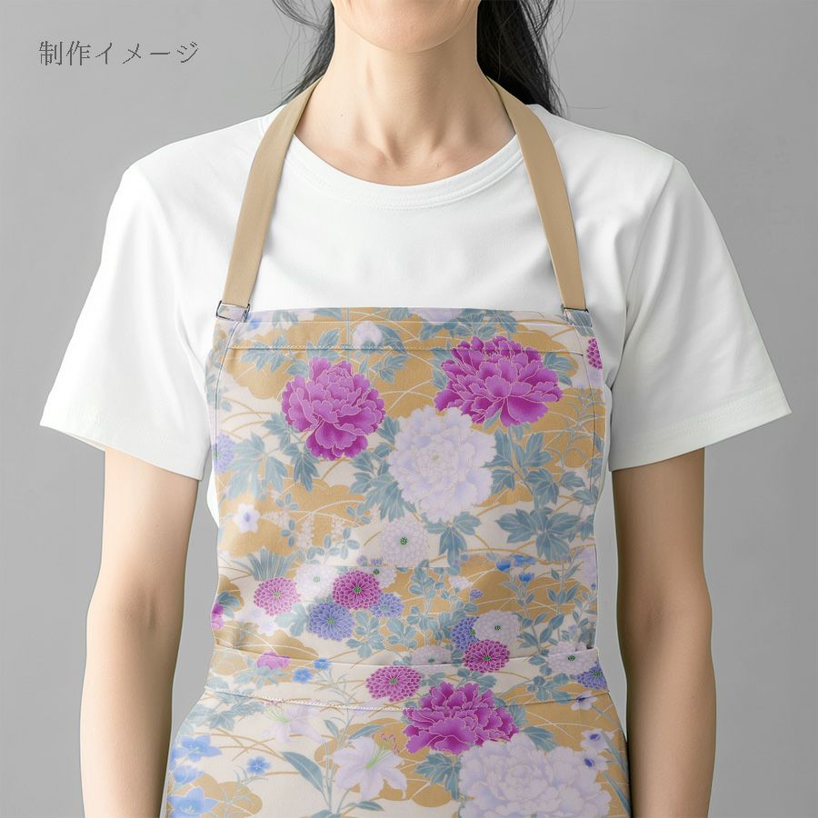和柄コットン生地 琳派風の四季花(紫) 10cm単位 切り売り 和風花柄シーチング 四季富花 和風内装クロスやインテリアにも
