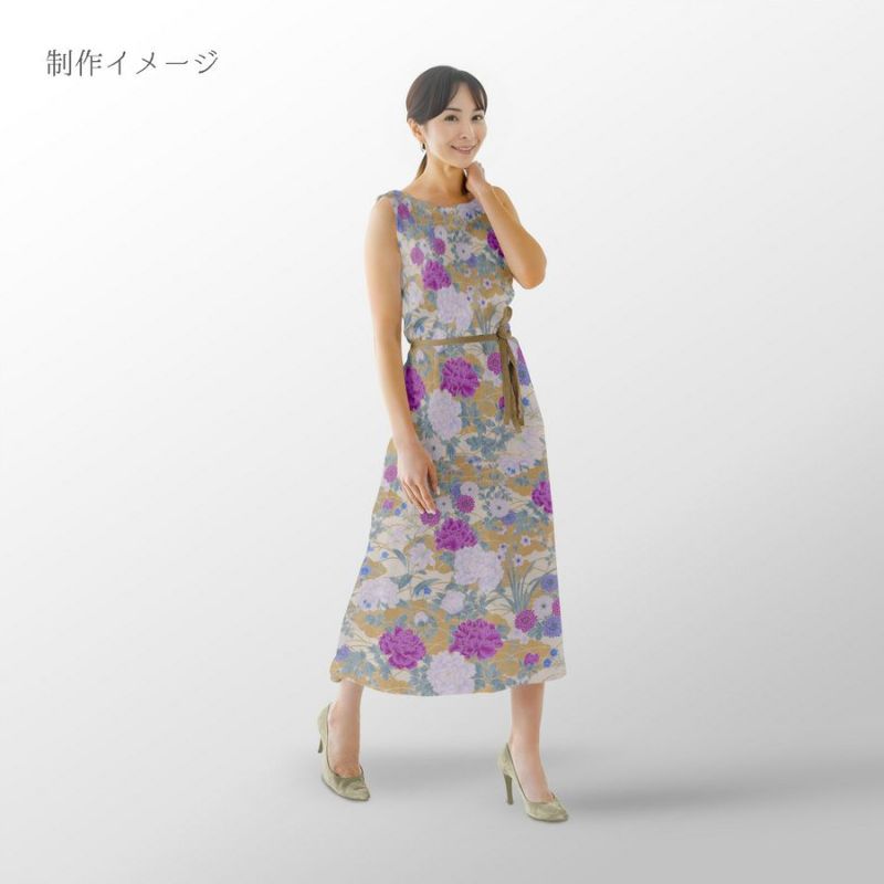 和柄コットン生地 琳派風の四季花(紫) 10cm単位 切り売り 和風花柄シーチング 四季富花 和風内装クロスやインテリアにも