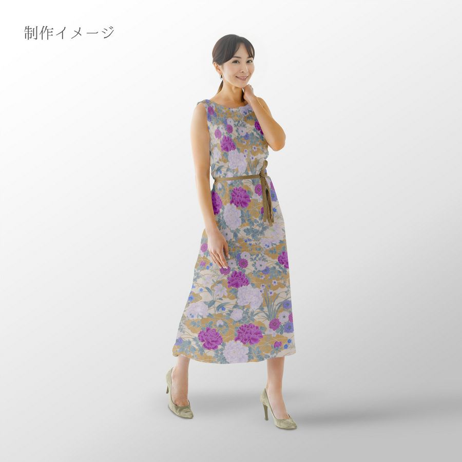 和柄コットン生地 琳派風の四季花(紫) 10cm単位 切り売り 和風花柄シーチング 四季富花 和風内装クロスやインテリアにも