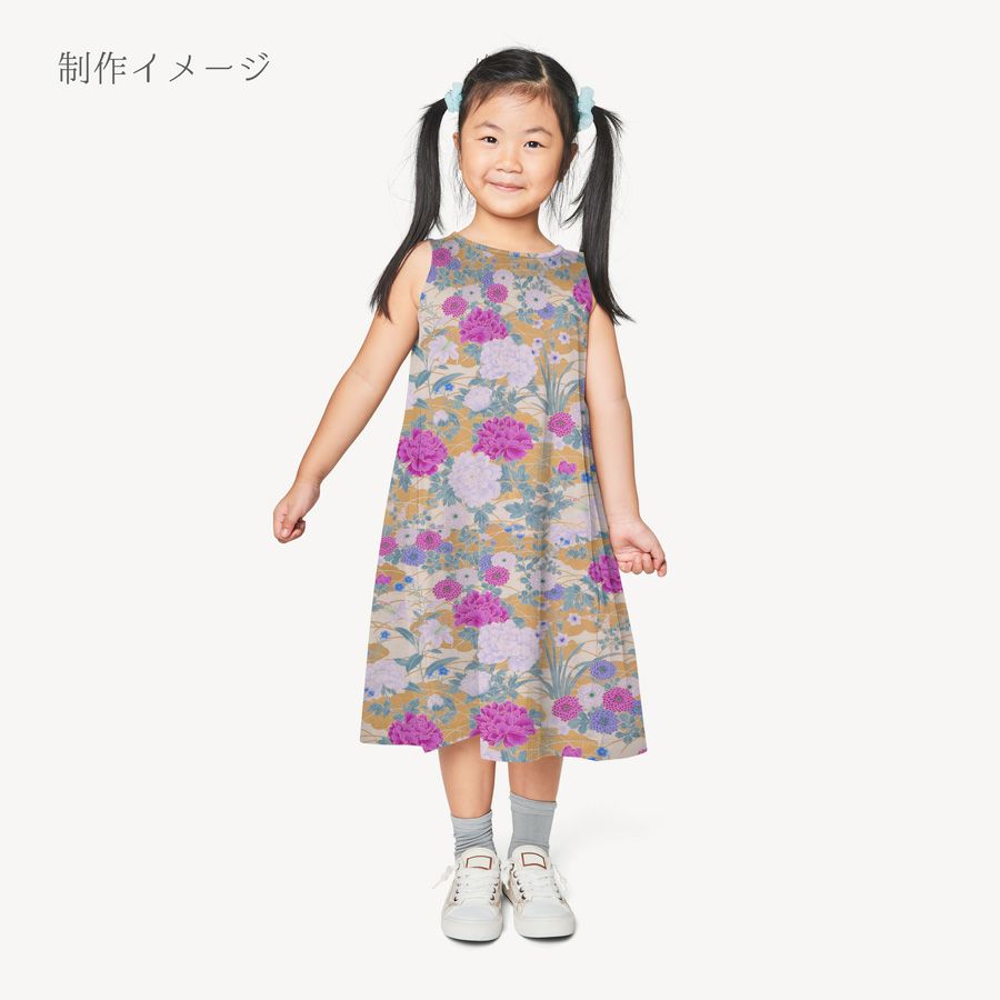 和柄コットン生地 琳派風の四季花(紫) 10cm単位 切り売り 和風花柄シーチング 四季富花 和風内装クロスやインテリアにも