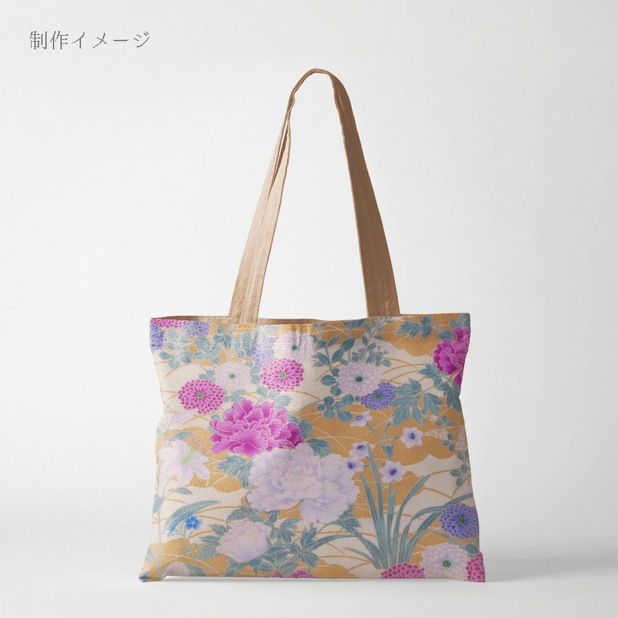 和柄コットン生地 琳派風の四季花(紫) 10cm単位 切り売り 和風花柄シーチング 四季富花 和風内装クロスやインテリアにも