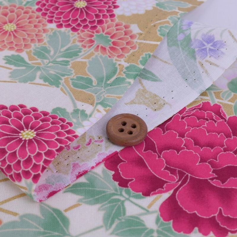 和柄コットン生地 琳派風の四季花(紅色) 10cm単位 切り売り 和風花柄生地 四季富花 和風内装クロスやパーティションに