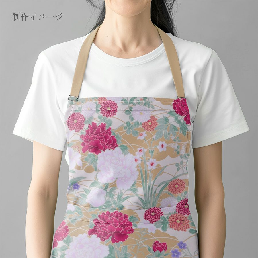 和柄コットン生地 琳派風の四季花(紅色) 10cm単位 切り売り 和風花柄生地 四季富花 和風内装クロスやパーティションに