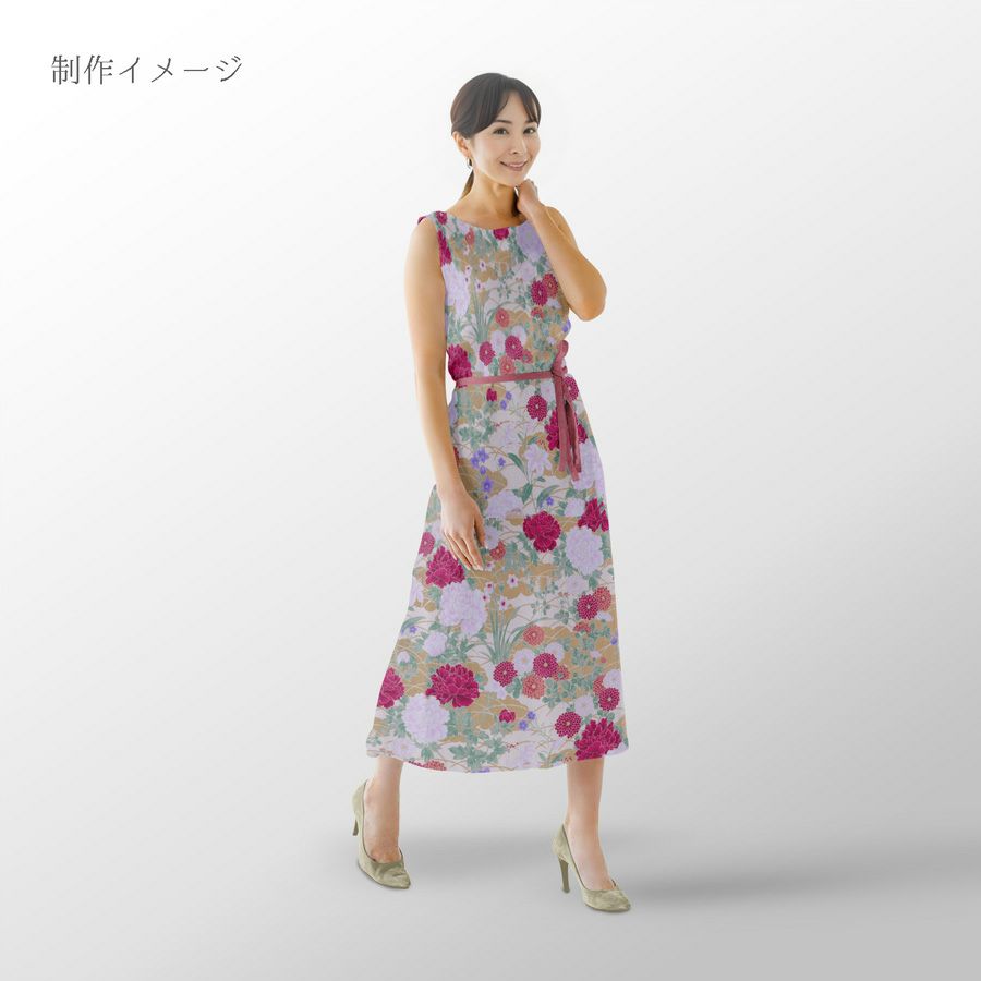 和柄コットン生地 琳派風の四季花(紅色) 10cm単位 切り売り 和風花柄生地 四季富花 和風内装クロスやパーティションに