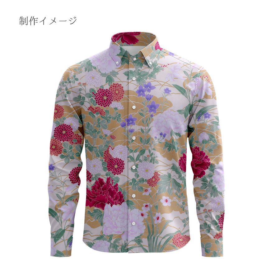 和柄コットン生地 琳派風の四季花(紅色) 10cm単位 切り売り 和風花柄生地 四季富花 和風内装クロスやパーティションに