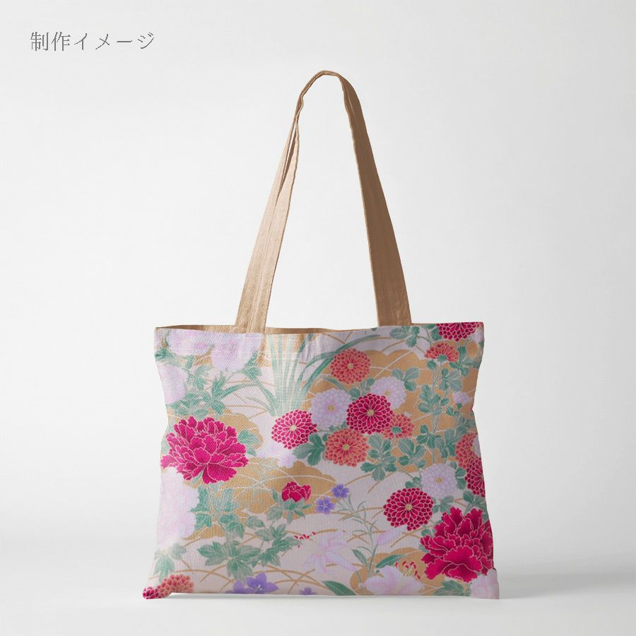 和柄コットン生地 琳派風の四季花(紅色) 10cm単位 切り売り 和風花柄生地 四季富花 和風内装クロスやパーティションに