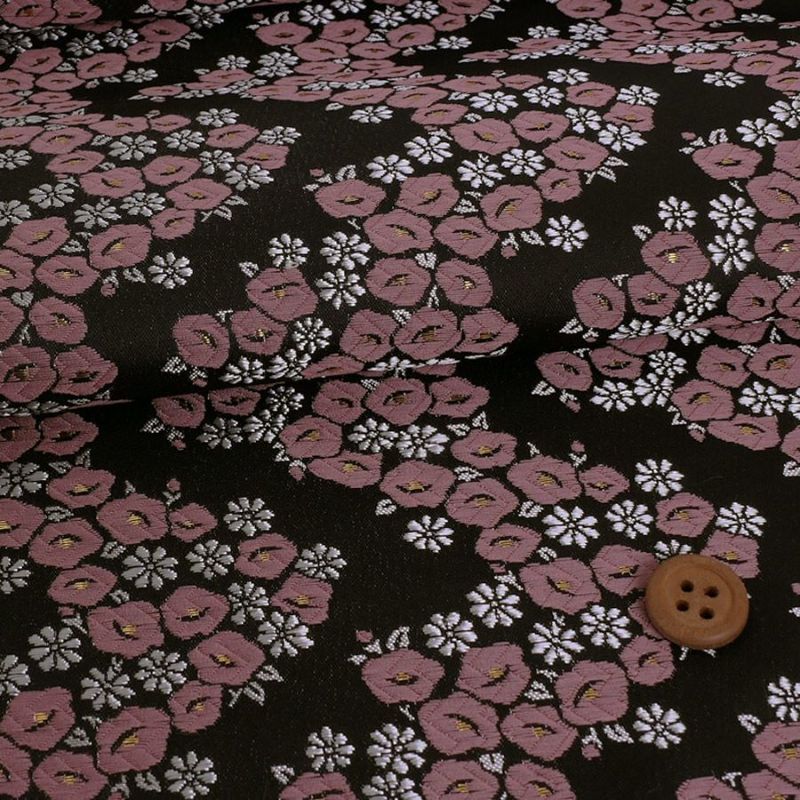 金襴生地(金らん) 椿波(黒/ピンク) 10cm単位 切り売り 京都西陣織物 モダンなつばき柄きんらん 和柄布 和風 帯や小物に